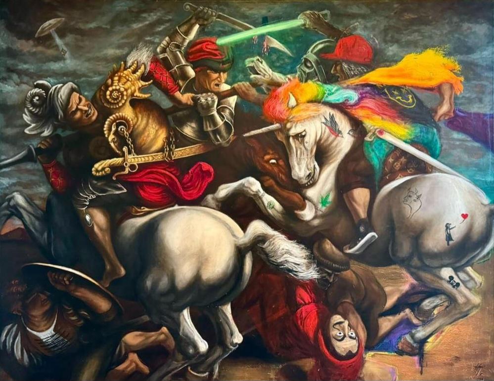 LA BATALLA DE ANGHIARI , oil on canvas, 140 cm x 170 cm