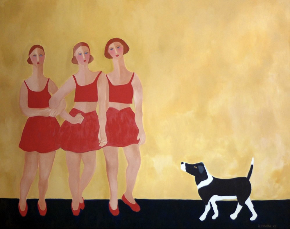 BAILARINAS EN LA CALLE, 2001, óleo sobre tela, 200 cm x 250 cm