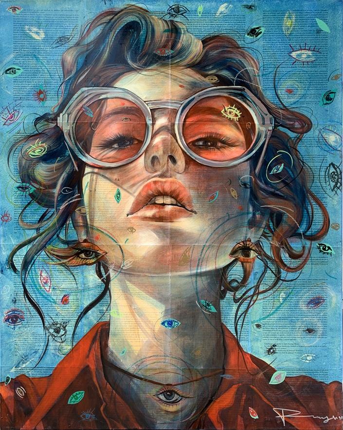 MIRADA OBSESIVA, mixed media on canvas, 120 cm X 90 cm