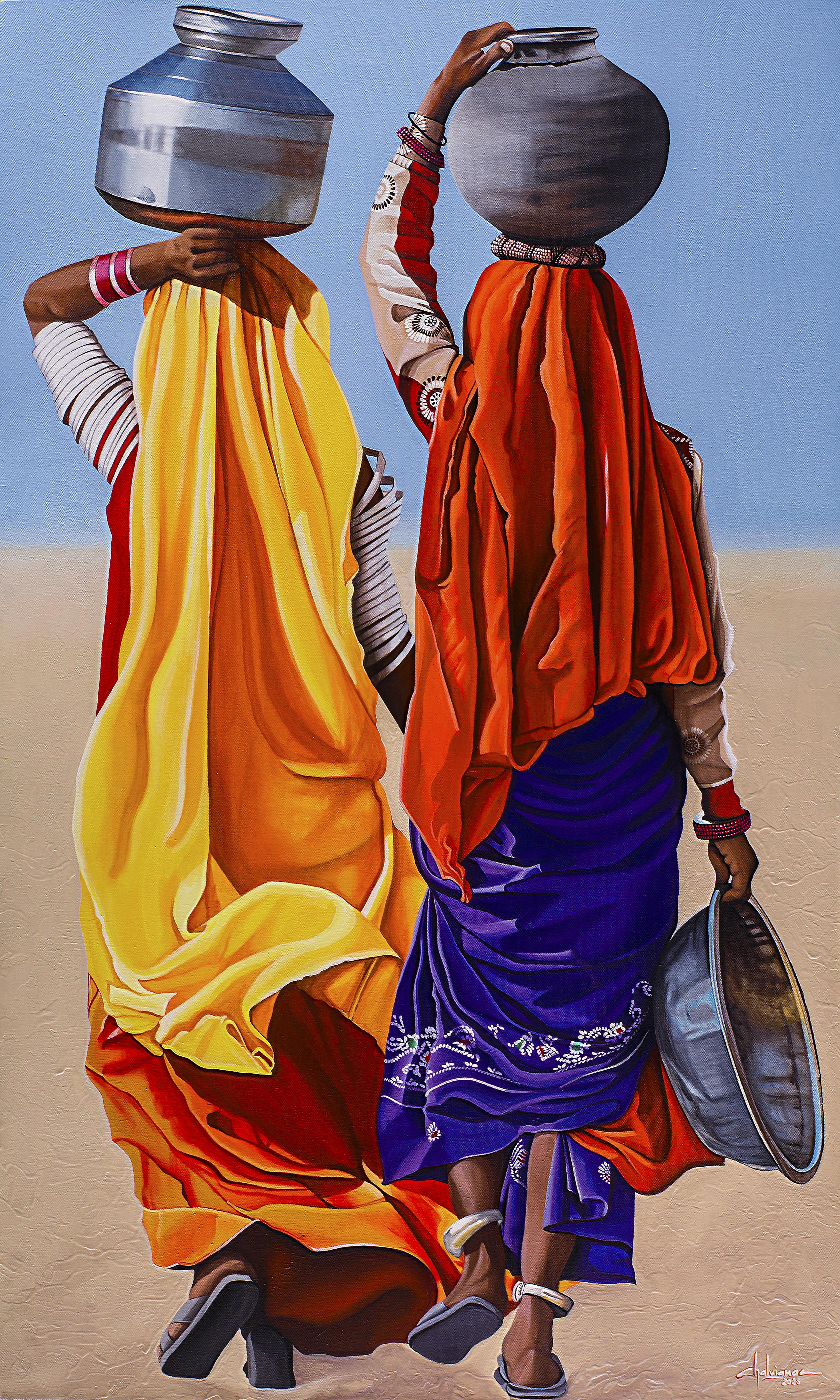 EL VIAJE DELA AGUA, acrílico sobre tela, 140 cm x 85 cm