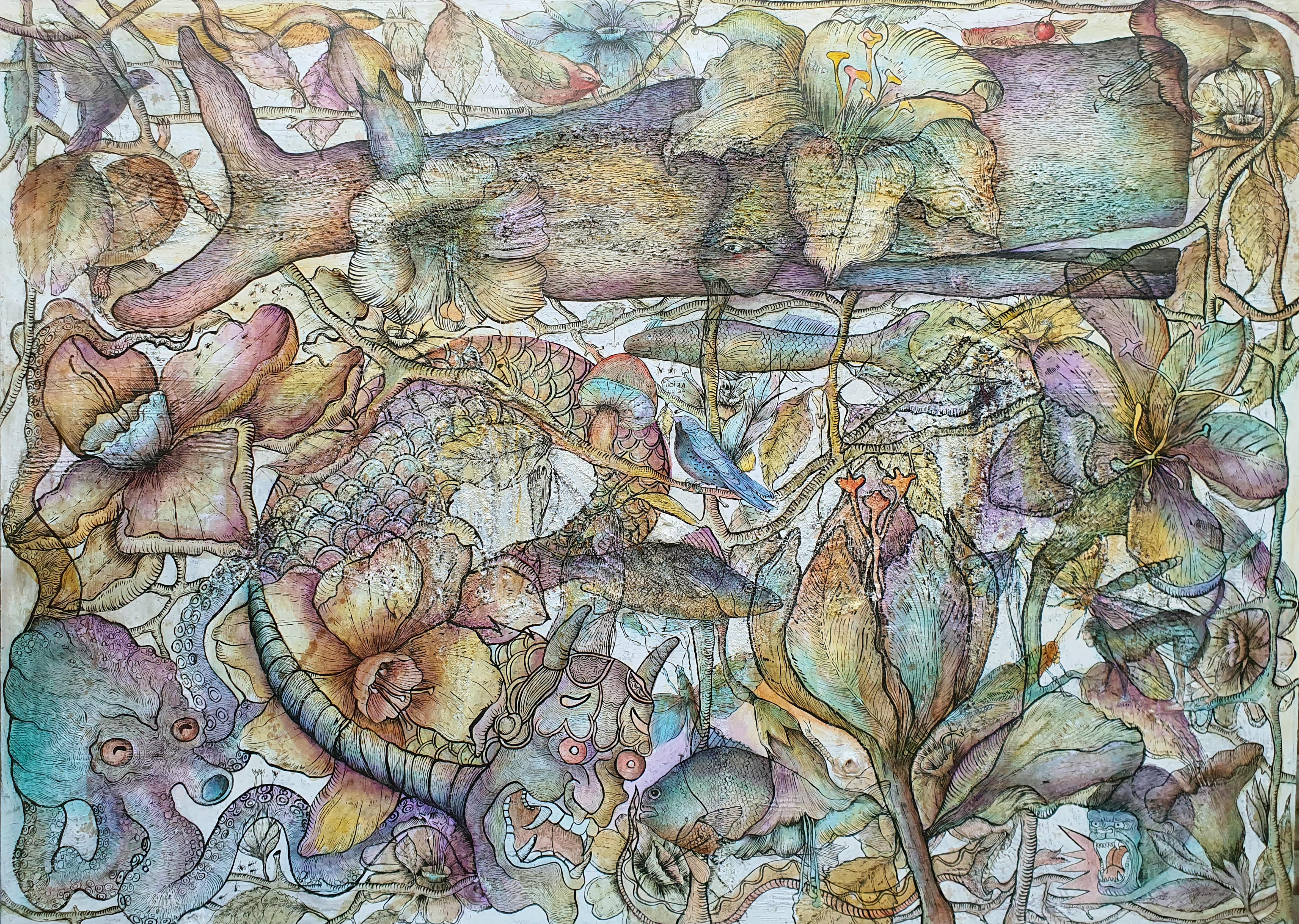NOCHE DE LIBELULAS, mixed media on canvas, 145 cm x 200 cm