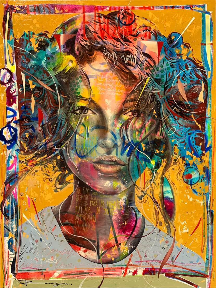 UNA FLOR AMARILLA, mixed media on canvas, 120 cm x 90 cm